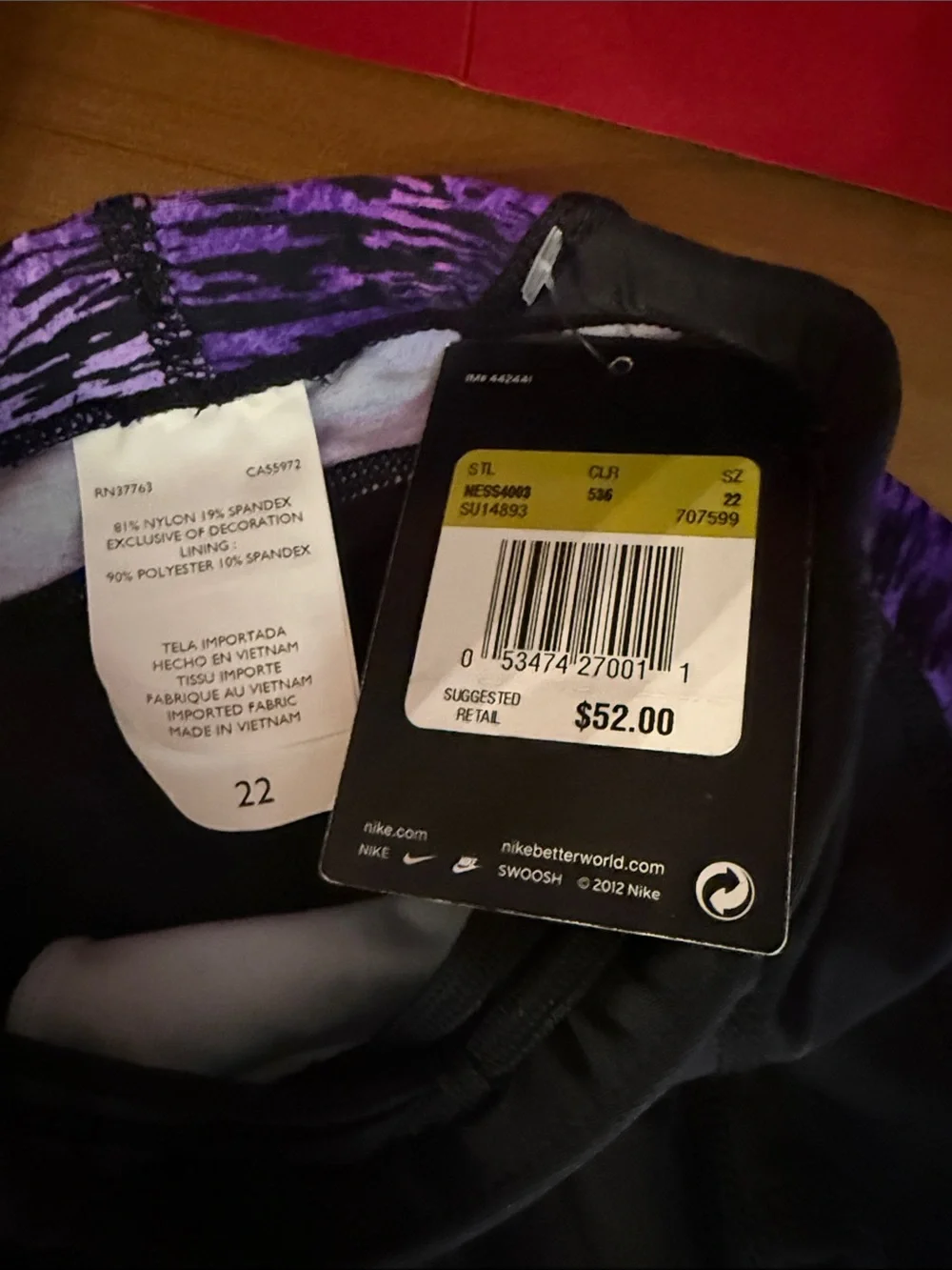 Nike Men’s Performance Swimwear Jammer Black Purple 22 NWT